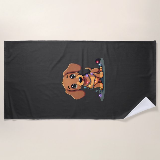 Serviette De Plage Lumières de Dachshund de Noël (1) (Devant)