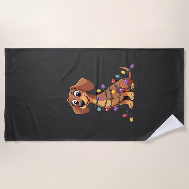 Serviette De Plage Lumières de Dachshund de Noël (2) (Devant)