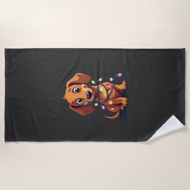 Serviette De Plage Lumières de Dachshund de Noël (3) (Devant)