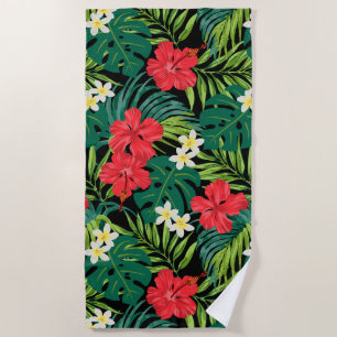 Serviette De Plage Luna Hibiscus Garden Hawaiian - Rouge et Noir
