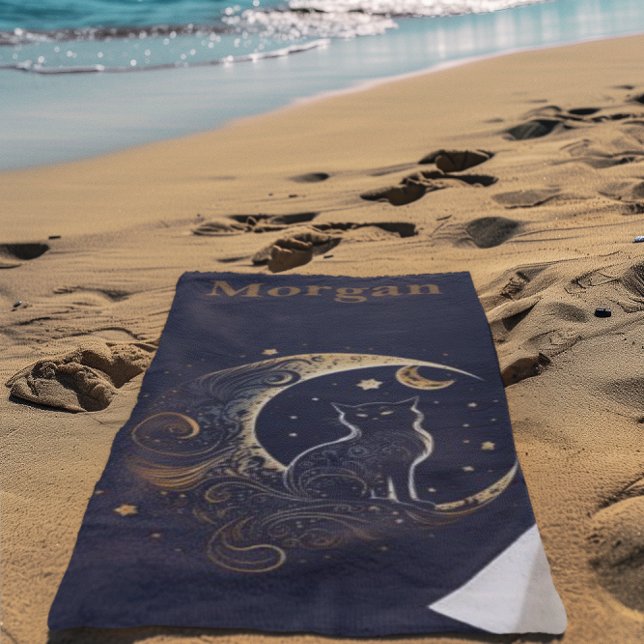 Serviette De Plage Lune de chat mystique - Cadeau Celestial personnal (Créateur téléchargé)