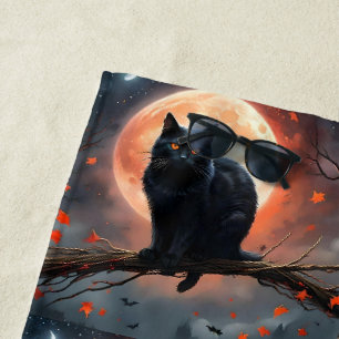 Serviette De Plage Lune de chat noir d'Halloween effrayant,