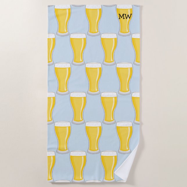 Serviette De Plage Lunettes de bière - Personnaliser avec vos initial (Devant)