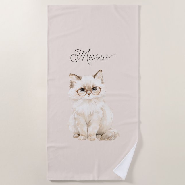 Serviette De Plage Lunettes de chat blanc crème  (Devant)
