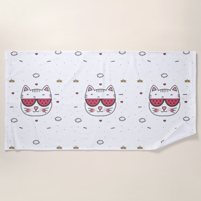 Serviette De Plage Lunettes de pastèque de chat blanc amusantes (Devant)