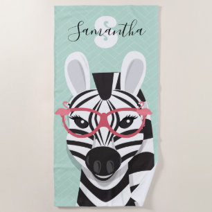 Serviette De Plage Lunettes de soleil Zèbre noir blanc Flamant rose r
