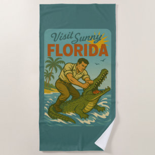 Serviette De Plage Lutte de Floride avec les Alligators   Plage Rétro