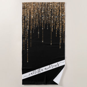 Serviette De Plage Luxe Chic Black Gold Fringe Parties scintillant ét