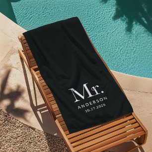 Serviette De Plage Luxe Elegance Black   Date du ministre et du Maria