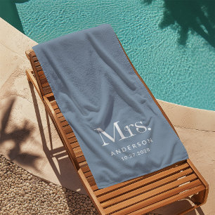 Serviette De Plage Luxe Elegance Dusty Blue Date Mme et Mariage
