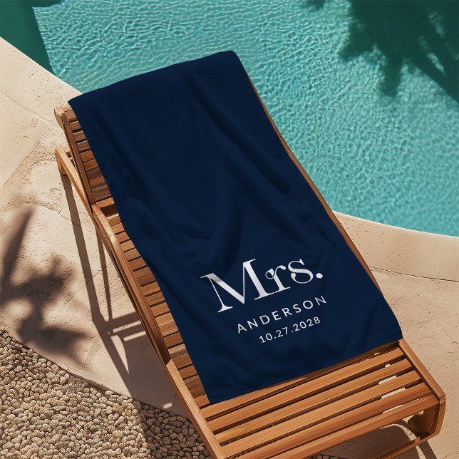 Serviette De Plage Luxe Elegance Navy Blue | Date Mme et Mariage (Créateur téléchargé)