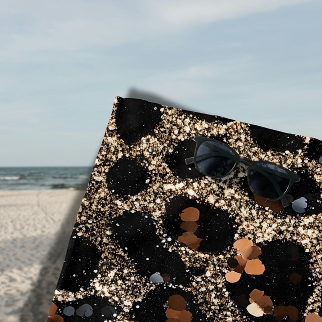 Serviette De Plage Luxury Glitter Brown Black Gold Leopard Pattern (Créateur téléchargé)