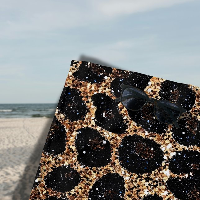 Serviette De Plage Luxury Glitter Gold Brown Black Leopard Pattern (Créateur téléchargé)