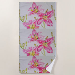 Serviette De Plage Lys Lily rose Aquarelle Peinture Florale
