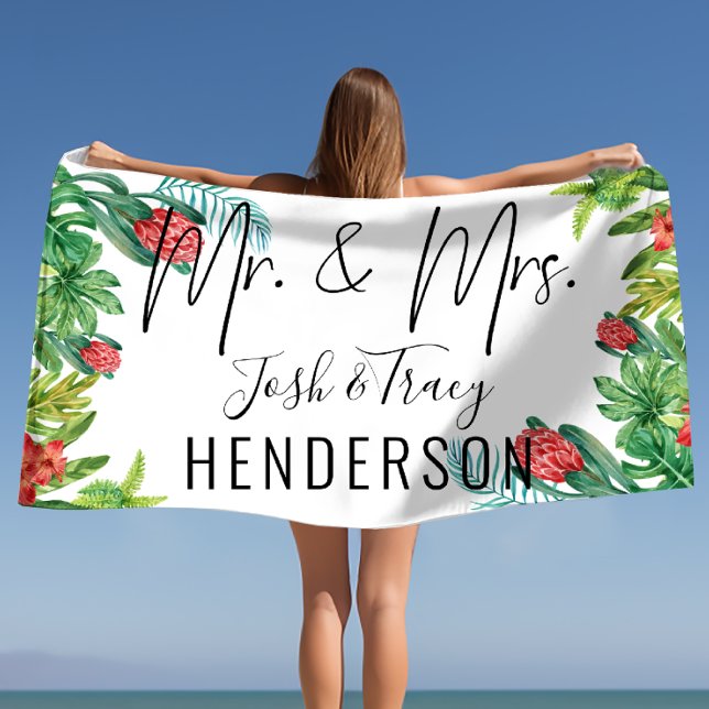 Serviette De Plage M. et Mme Newlyweds ou cadeau d'anniversaire Tropi (Mr and Mrs Newlyweds or Anniversary Gift Tropical Beach Towel)