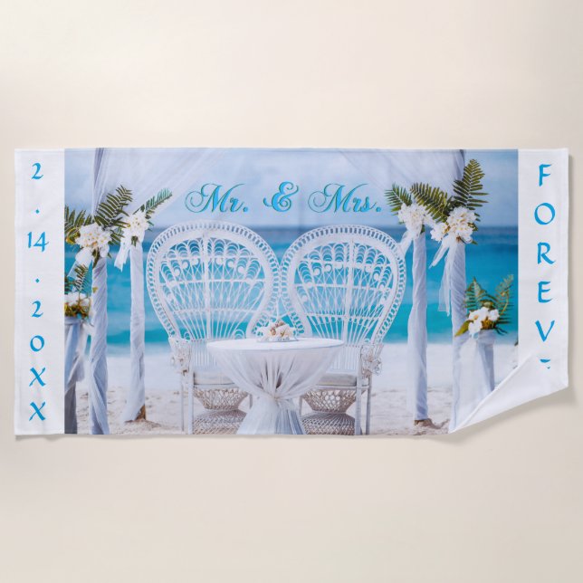 Serviette De Plage M. & Mme avec dates (Devant)