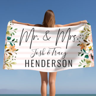 Serviette De Plage M. & Mme Nom personnalisé et nom Floral