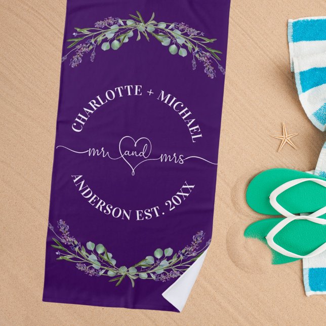 Serviette De Plage M. mrs newlyweds lavande violet (Créateur téléchargé)