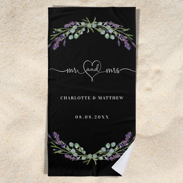 Serviette De Plage M. mrs nouvellement mariés lavande noir mariage (Créateur téléchargé)