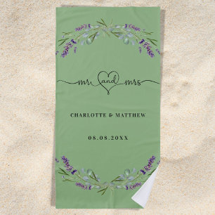 Serviette De Plage M. mrs nouvellement mariés lavande sauge vert mari