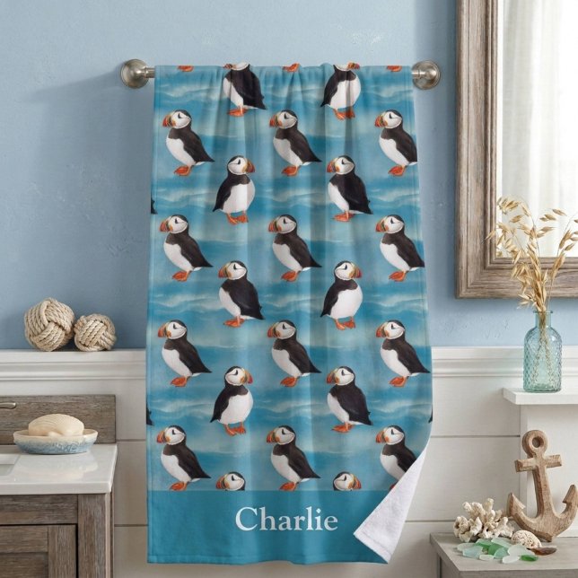 Serviette De Plage Macareux Moiral Bleu Aqua (Créateur téléchargé)