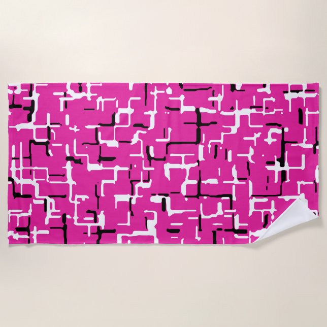 Serviette De Plage Magenta Violet Rose Noir Blanc Motif COOL (Devant)