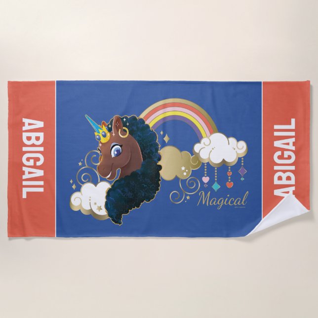 Serviette De Plage Magique Unicorn Arc en ciel et nuages Design (Devant)
