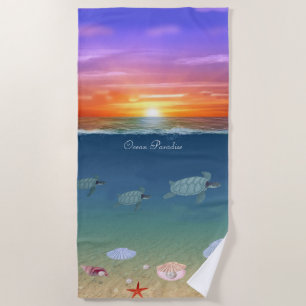 Serviette De Plage Magnifique lever de soleil sur l'océan, tortues ma