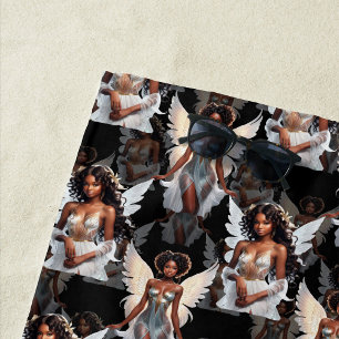 Serviette De Plage Magnifique motif d'anges de fille noire -Sombre