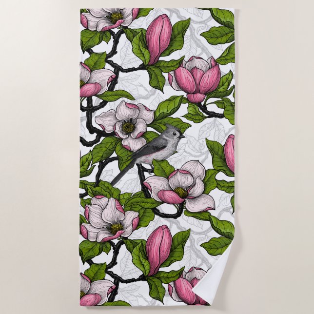 Serviette De Plage Magnolia en floraison et tireur (Devant)