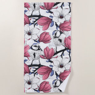 Serviette De Plage Magnolia rose et métis bleu