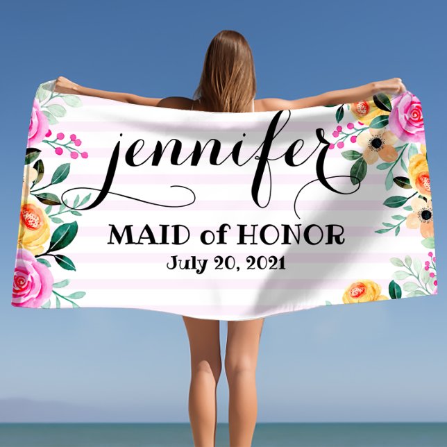 Serviette De Plage Maid of Honor Bachelorette Personnalisé Beach Tow (Maid of Honor Bachelorette Personalized Beach Tow Beach Towel)