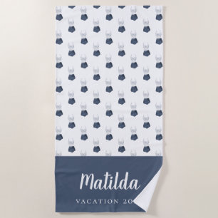 Serviette De Plage Maillot de bain aquarelle bleu et blanc personnali