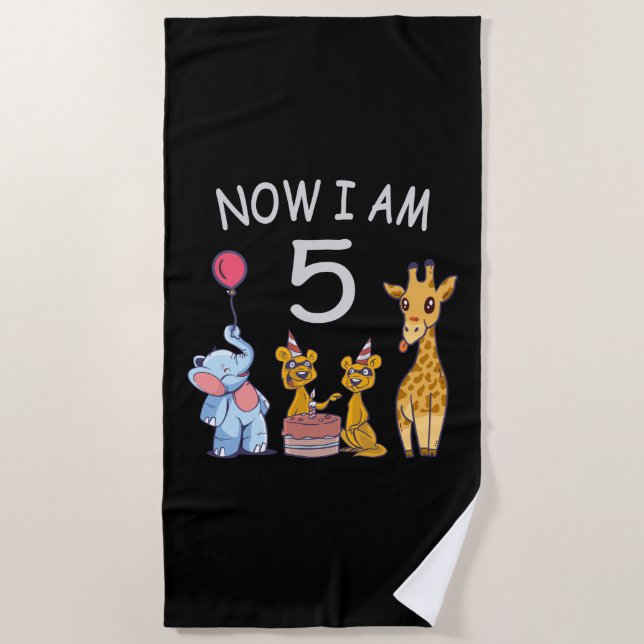 Serviette De Plage Maintenant, j'ai 5 ans 5e anniversaire au Zoo (Devant)