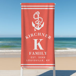 Serviette De Plage Maison de plage à l'ancre nautique Nom de famille