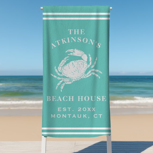 Serviette De Plage Maison de plage aux crabes côtiers Nom de famille  (Créateur téléchargé)
