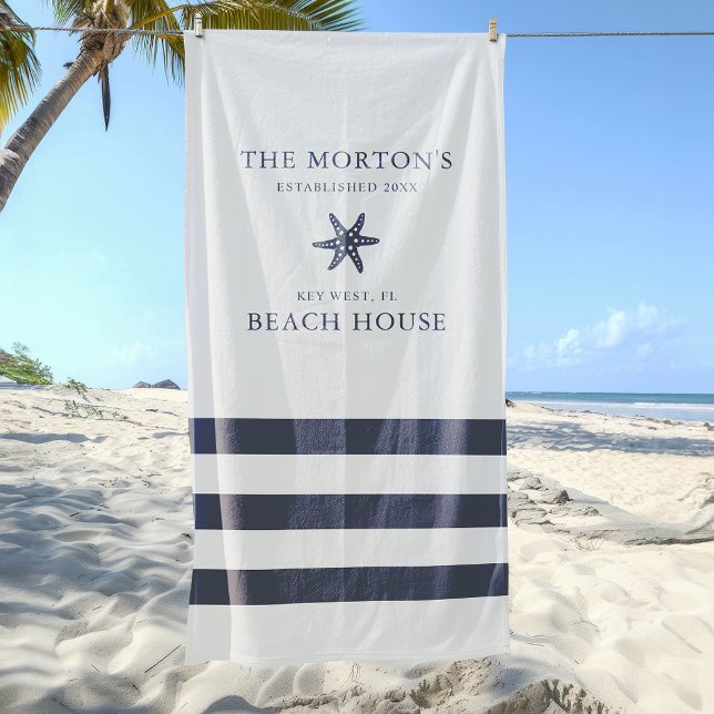 Serviette De Plage Maison de plage de la famille Nautical Starfish (Nautical Starfish Family Beach House Beach Towel)