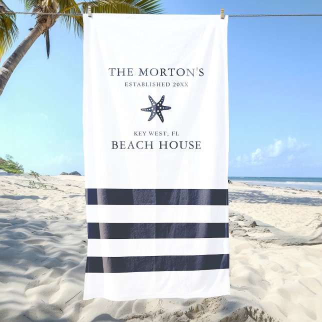 Serviette De Plage Maison de plage de la famille Nautical Starfish (Nautical Starfish Family Beach House Beach Towel)
