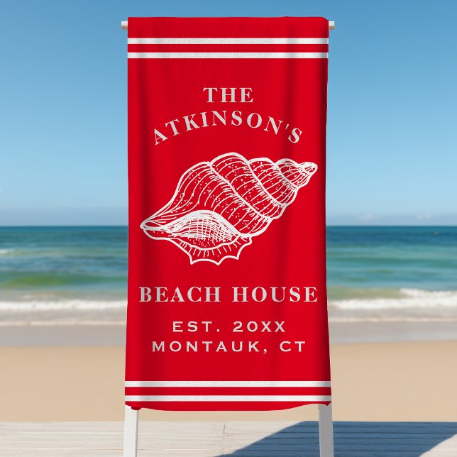 Serviette De Plage Maison de plage en coquille de conque côtière Nom  (Créateur téléchargé)