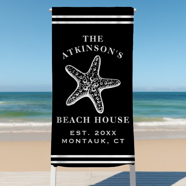 Serviette De Plage Maison de plage étoile de mer côtière Nom de famil (Créateur téléchargé)