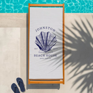 Serviette De Plage Maison de plage rustique Nom de famille Nautique |