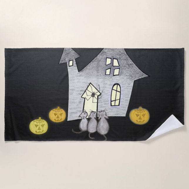 Serviette De Plage Maison d'Halloween, Chats noirs, Chats, Chauves-so (Devant)
