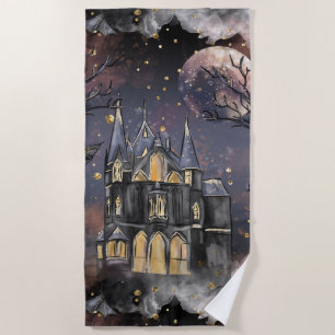 Serviette De Plage Maison hantée   Arbre à Pleines lunes Éffrayantes 