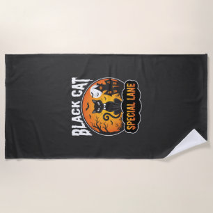Serviette De Plage Maison Hantée de Chat Noir Halloween Design Lune