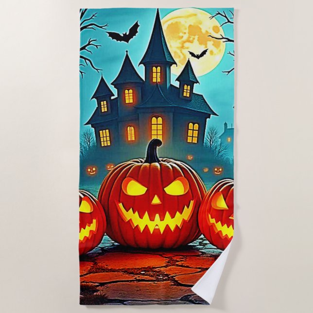 Serviette De Plage Maison Hantée Frissons de Nuit Squelettique (Devant)