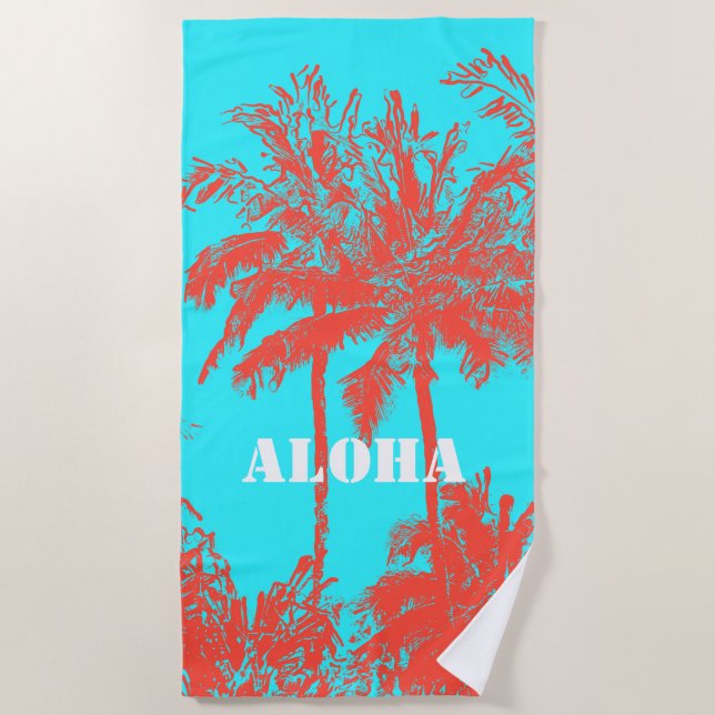 Serviette De Plage Makena Beach Hawaiian Sketchy Palms Turq (Devant)