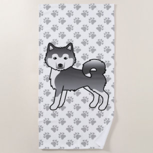 Serviette De Plage Malamute Esquimau Bleu Chien de Dessin Animé Migno