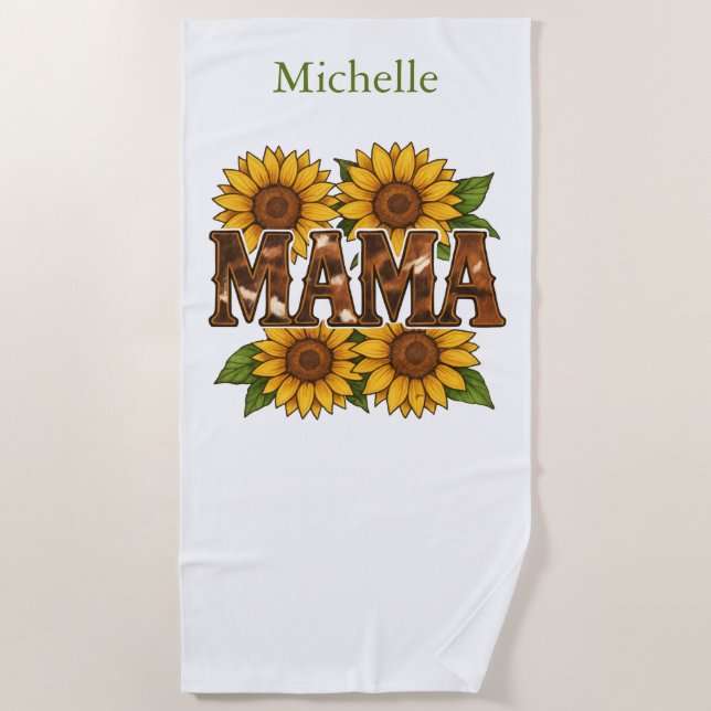 Serviette De Plage Mama Tournesols Monogramme Nom Initiales, Cadeau M (Devant)