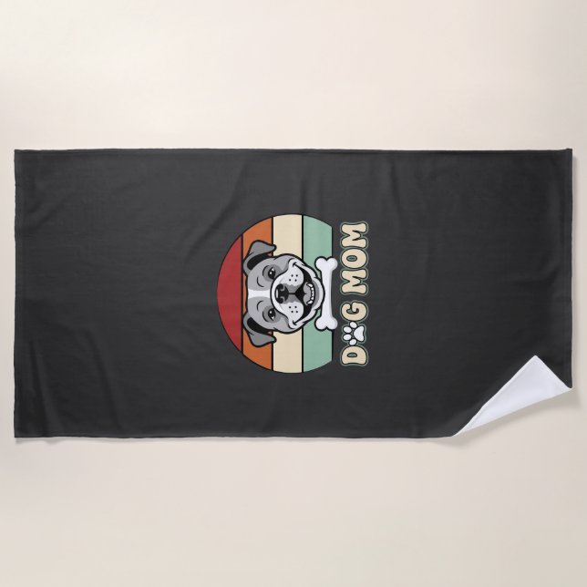 Serviette De Plage Maman Chien Rétro Bulldog Vector (Devant)