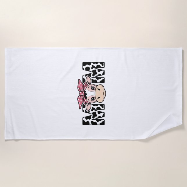 Serviette De Plage Maman Vache Mignonne Nœud Conception Graphique_1 (Devant)